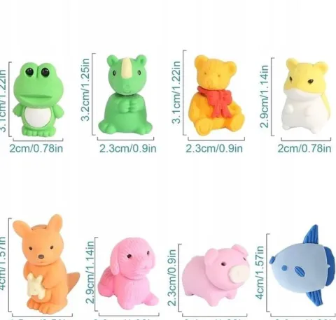 ZESTAW 35 GUMEK GUMKI DO OŁÓWKÓW W KSZTAŁCIE ZWIERZĄTEK PREZENT DLA DZIECKA