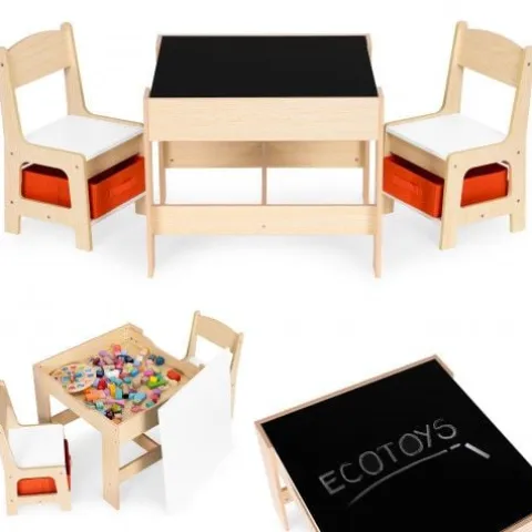 ZESTAW MEBLI DZIECIĘCYCH ECOTOYS MDF Z TABLICĄ KREDOWĄ I SCHOWKIEM