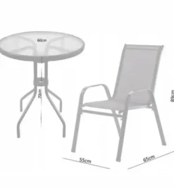 ZESTAW MEBLI OGRODOWYCH GardenLine METAL/ SZARY 2 KRZESŁA, STOLIK