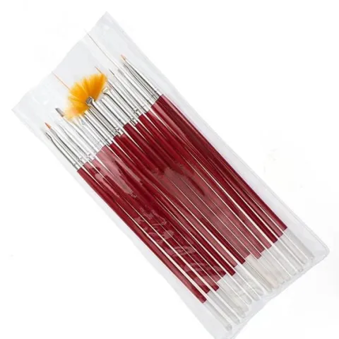 Zestaw pędzelków do zdobień manicure, 15 szt - czerwone