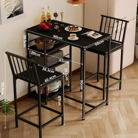 Zestaw stół + krzesła barowe jadalniany z 2 stołkami czarny loft do kuchni