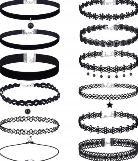 Zestaw 10 szt CHOKER naszyjnik rzemyk koronka boho B72_CC