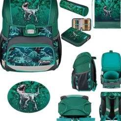 Zestaw tornister plecak szkolny Loop Plus Green Rex dinozaur 6-9lat HERLITZ