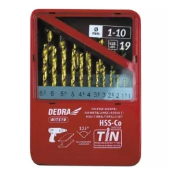 ZESTAW WIERTEŁ DO METALU, KOBALTOWYCH DEDRA WITS19 HSS+KOBALT+TIN, 135°, 19SZT