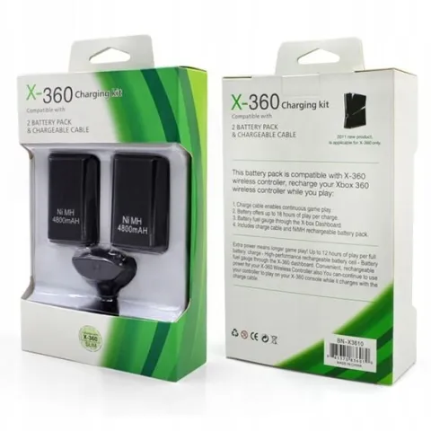 ZESTAW XBOX 360 2 AKUMULATORY BATERIE + KABEL USB PLAY & CHARGE