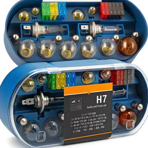ZESTAW ZASOBNIK KOMPLET ŻARÓWEK ZAPASOWYCH 2x H7 12V + BEZPIECZNIKI 30 ELEM