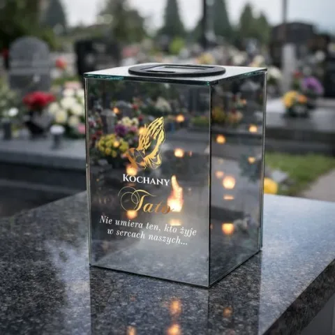 Znicz Lustrzany dla Taty Solarny 3D LED z Grawerem Elegancki Ciepłe Światło