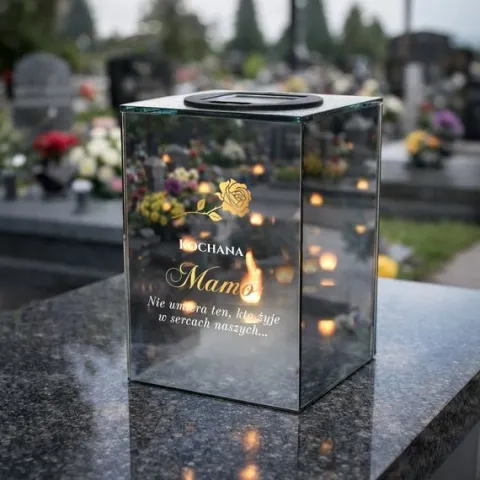 Znicz Lustrzany Lampion Solarny 3D z Grawerem Elegancki Ciepłe Światło