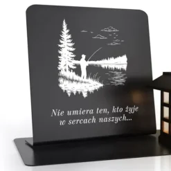 Znicz solarny i podstawka z nadrukiem dla WĘDKARZA, LED, OZDOBNY