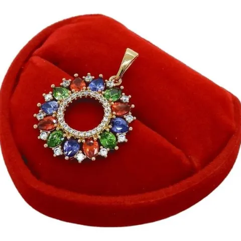 ZŁOTA ZAWIESZKA KOLOROWE KOŁO ROZETKA ELEGANCKA ANTYALERGICZNA
