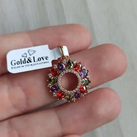 ZŁOTA ZAWIESZKA KOLOROWE KOŁO ROZETKA ELEGANCKA ANTYALERGICZNA